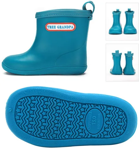 Vista 4 de Botas de lluvia para bebés, botas de lluvia cortas para niños pequeños, fáciles de poner, ligeras e impermeables Azul