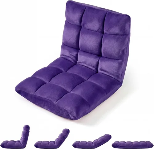 Vista 10 de Giantex Silla plegable de suelo con soporte para el respaldo, 14 posiciones ajustables, cama acolchada, sillón reclinable, sillas de video para Negro