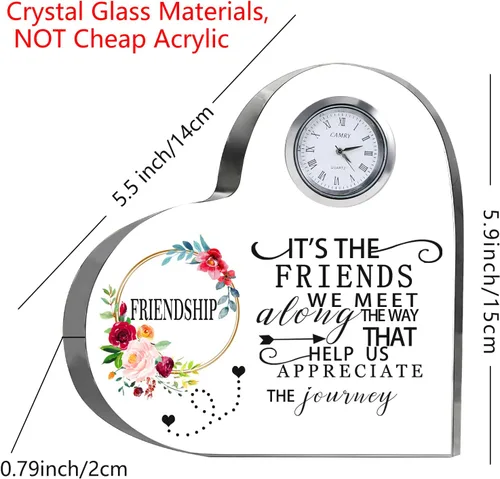 Vista 5 de Movdyka - Reloj de corazón de cristal con placa de regalo de amistad para mujeres y amigas Regalos únicos grabados grandes de 5.9 pulgadas