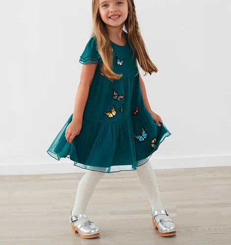 Vista 4 de Vestido de tul de verano para niña pequeña, lindo patrón de dibujos animados, vestido de algodón con lentejuelas a rayas para uso diario para bebé