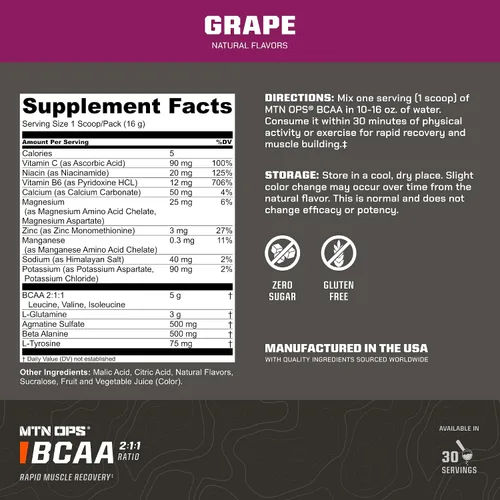 Vista 2 de MTN OPS BCAA Powder - Suplemento en polvo de aminoácidos 2:1:1 para una rápida recuperación muscular y reparación sin azúcar ni gluten, 30