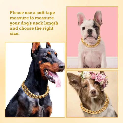 Vista 6 de BAOBOTE Collar de perro de acero inoxidable dorado de 0.59 pulgadas con cadena de eslabones cubanos resistente a prueba de mordidas, collar