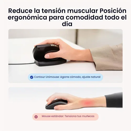Vista 8 de Contour Unimouse - Ratón vertical ergonómico ajustable de 35° a 70°, ángulo de inclinación de 35° a 70°, 6 botones programables para productividad