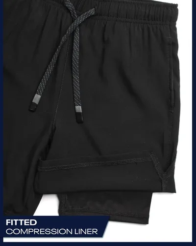 Vista 4 de Reebok Pantalones cortos de baloncesto 2 en 1 con forro de compresión y bolsillos, pantalones cortos deportivos para niños para gimnasio y correr