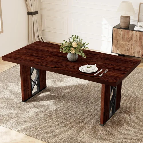 Vista 10 de HIPIHOM Mesa de comedor de granja de 70.8 pulgadas para 6 personas, mesa de cocina rectangular grande con patas resistentes, muebles de comedor