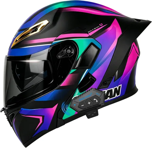 Vista 11 de Casco Modular de Motocicleta Bluetooth Aprobado DOT/ECE de Cara Completa Abatible Anti-Empañamiento Doble Visera Casco con Altavoz Dual Incorporado