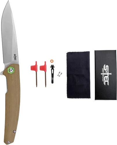 Vista 7 de S-TEC Sandvik - Cuchillo plegable de acero inoxidable con mango compuesto G10 (TS500 marrón)