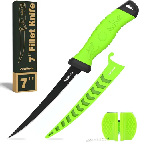 Vista 14 de ANTOWIN Cuchillo de filete de 7 pulgadas para pescado, hoja de acero inoxidable SG2 japonés de grado profesional, cuchillos de filete de pesca