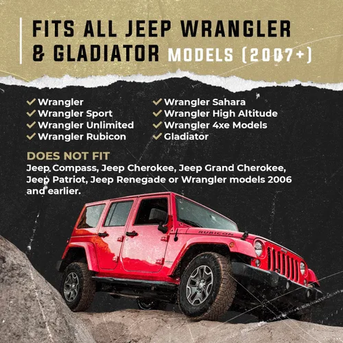 Vista 2 de Ronin Factory - Antena corta de reemplazo para accesorios Jeep Wrangler Rubicon Jeep Gladiator Sahara Sport 4xe JK JL 2007-2023 Diseño antirrobo