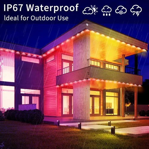 Vista 4 de Luces RGB Permanentes para Exteriores de 60 Pies, Luces LED Inteligentes Impermeables para Aleros, Luz Permanente para Exteriores con Control por