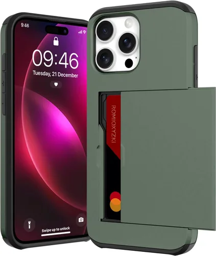 Vista 15 de ZIYE Compatible con iPhone 12 Pro Max Funda tipo cartera con tarjetero, Funda de dos capas antiarañazos con bolsillo oculto, Funda protectora a Verde