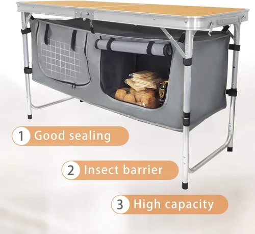 Vista 4 de CampLand - Mesa plegable de aluminio para exteriores, ligera, de altura ajustable con organizador de almacenamiento para barbacoa, fiesta, camping