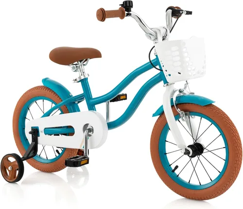 Vista 14 de COSTWAY Bicicleta para niños de 12, 14, 16, 18 pulgadas, bicicleta para niños con ruedas de entrenamiento, frenos de mano y posavasos, sillín