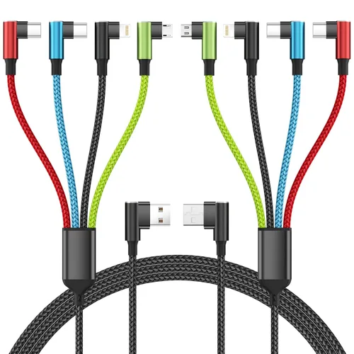 Vista 23 de 4 in 1 Multi Charging Cable, 2 Pack 6FT Charging Cords for Devices Nylon Braided USB C Car Charger Cable with Dual USB-C, IP & Micro Ports, Long