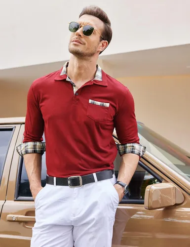 Vista 2 de Polera polo clásica Coofandy de hombre, con manga corta y cuello plisado