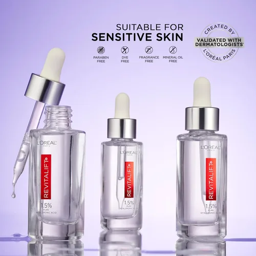 Vista 6 de L'Oreal Paris Revitalift - Suero de ácido hialurónico puro 1.5% para cara, suero antienvejecimiento para hidratar la piel y reducir las arrugas