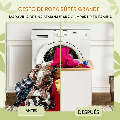 Vista 2 de Cesta de lavandería con tapa, cesta para ropa sucia de 160L, cesta de lavandería de 3 secciones, clasificador extra grande de 3 compartimentos