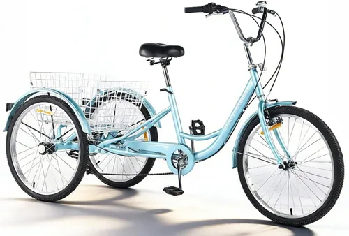 Vista 10 de Triciclo para adultos de 24 pulgadas, 7 velocidades, 3 ruedas con cestas traseras para mujeres/hombres/personas mayores, picnic, ejercicio, compras