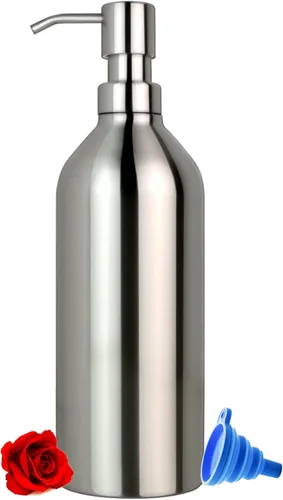 Vista 7 de Dispensador de jabón para encimera, color negro mate, dispensador de loción de 11.8 onzas con bomba, dispensador de jabón de mano de acero