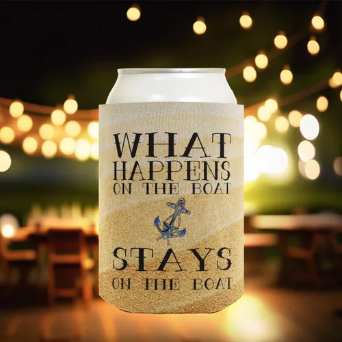 Vista 7 de Funny Can Drink Thermocooler What Happens On Boat Stays Boating Gift 6-Pack Can Drink Sleeves