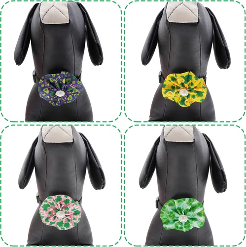 Vista 4 de 10 piezas de collar de perros pequeños con flores para el día de San Patricio, corbatines con cuentas para perros pequeños, gatos, gatitos, conejos