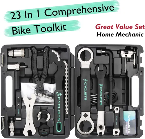 Vista 2 de Kit de 23 piezas de herramientas para bicicleta - Juego de herramientas de reparación de bicicletas compatible - Juego de herramientas