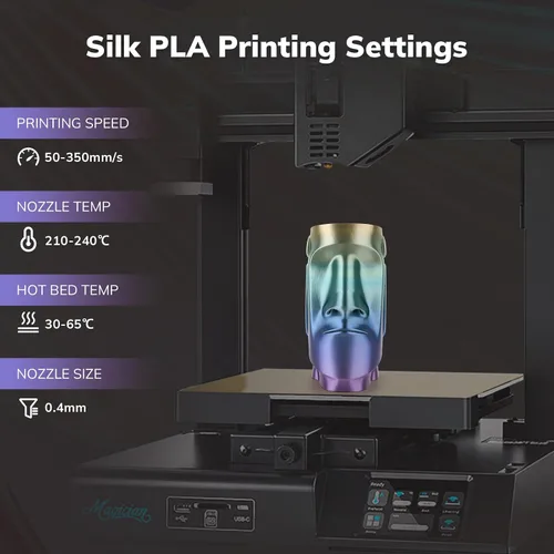 Vista 7 de AMOLEN Filamento PLA de Seda para Impresora 3D, Filamento PLA Kingfisher Rainbow Multicolor Brillante 1.75mm, Filamento de Impresión 3D PLA