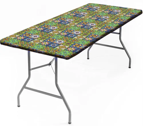 Vista 19 de Mantel rectangular elástico ajustable, con textura de madera de granja, cubierta de mesa de poliéster para mesa de bufé, picnic, cafeterías Mantel