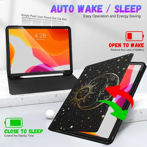 Vista 5 de Uppuppy Funda para iPad Air de 11 pulgadas (M2/M3), Air 5ª/4ª Generación 10.9, Pro 11'' Funda Linda para Niños Mujeres Niñas Folio Sol Luna Soporte