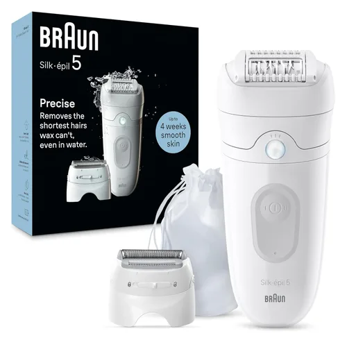Vista 10 de Braun Depiladora Silk-épil 5, dispositivo de depilación, afeitadora y recortadora para mujer, húmeda y seca, incluye tapa de contacto para la piel
