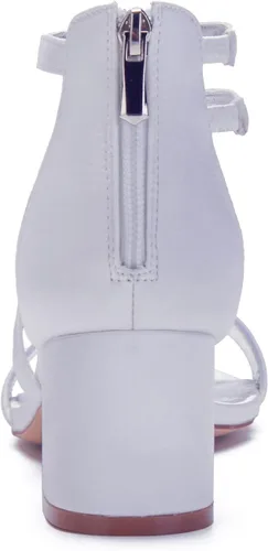 Vista 5 de Sandalias de tacón bajo para mujer, correa gruesa en el tobillo, zapatos de vestir de boda de cristal, sandalias de tacón bajo cómodas