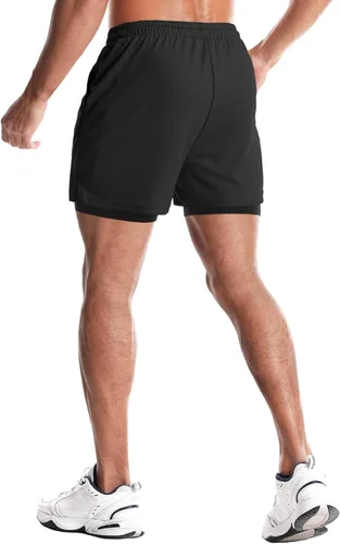 Vista 2 de Aolesy Pantalones cortos de gimnasio para hombre con forro de 5, 7, 9 pulgadas, ligeros, pantalones cortos de malla para entrenamiento, atléticos