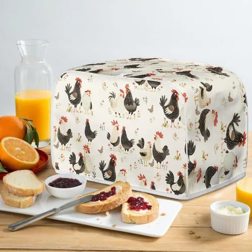 Vista 5 de Cubierta de tostadora con estampado de pollo, cubierta de tostadora de 2 rebanadas de cocina elegante para electrodomésticos, tostadora, microondas