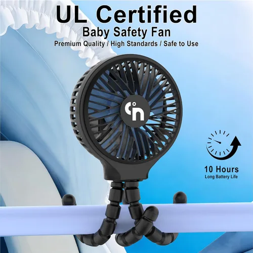 Vista 2 de WiHoo Ventilador portátil para cochecito, vida de batería ultralarga de 11H, 3 velocidades, rotación de 360°, ventilador personal enfriador con clip
