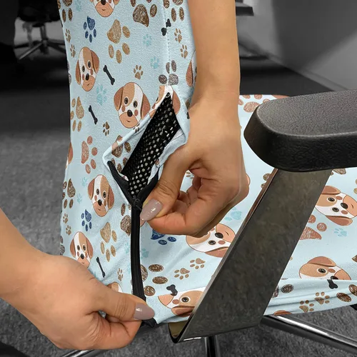 Vista 16 de Lunarable Funda para silla de oficina tribal, diseño azteca, nativo americano, geométrico, simbolismo étnico con espirales de triángulos, elástico