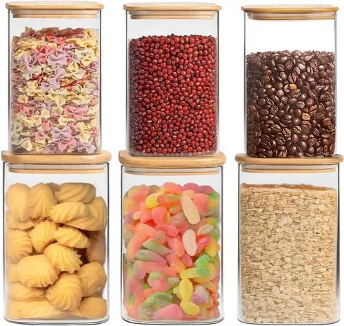Vista 8 de Tarros de almacenamiento de alimentos de vidrio de 33+17 oz con tapas herméticas, tarro de vidrio transparente con tapa de bambú, recipiente