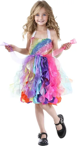Vista 4 de Vestido tutú para niñas, vestido de tul con lentejuelas, vestido de princesa para niñas pequeñas, disfraz de fiesta de cumpleaños brillante