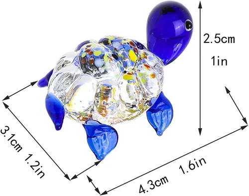 Vista 3 de HDCRYSTALGIFTS Juego de 6, figuras de tortuga marina de vidrio soplado a mano de 1.5 pulgadas, tortuga de vidrio en miniatura, colección de animales