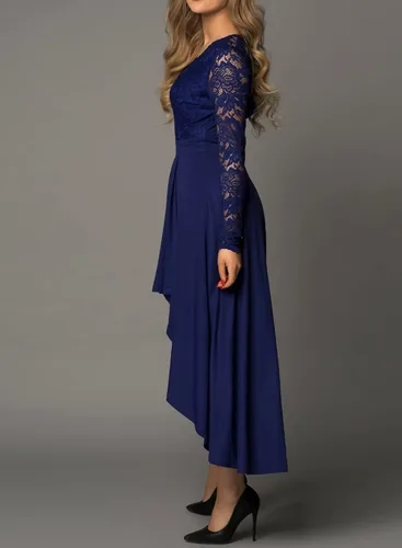 Vista 4 de Elegante vestido de noche de cóctel asimétrico alto y bajo de moda para mujer