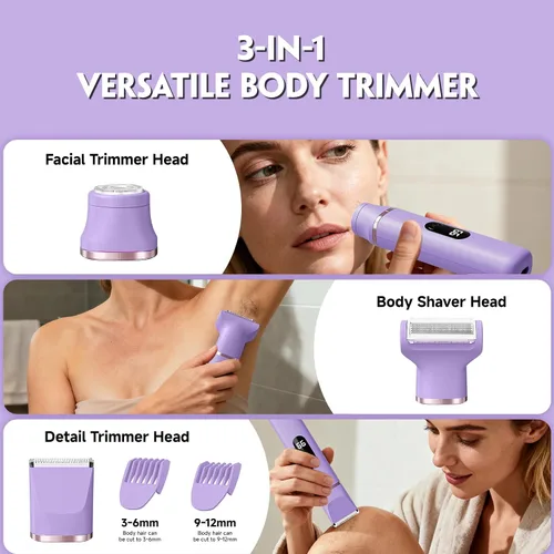 Vista 2 de Recortadora de bikini para mujer, maquinilla de afeitar eléctrica para área privada, recortadora de pelo púbico sin dolor con base de carga, IPX7