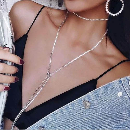 Vista 5 de Jovono Rhinestone Choker Necklaces Crystal Rhinestone Necklace Sparkly Long Necklace Jewelry for Women and Girls