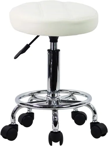 Vista 8 de KKTONER - Taburete redondo rodante de cuero sintético PU, altura ajustable, giratorio, para trabajo de dibujo, spa, tienda médica, salones, Negro