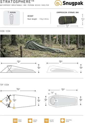 Vista 9 de Snugpak Estratosfera Refugio 1 persona 196.850 in 100% impermeable exterior