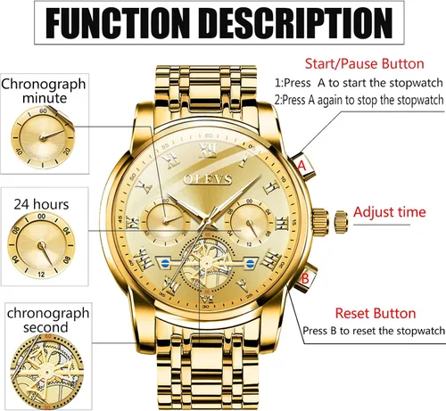 Vista 7 de OLEVS Mens Chronograph Watches with Date Fashion Big Dial Watch for Men Stainless Steel Waterproof Dress Watch Easy Read Quartz Mens Luminous Gift