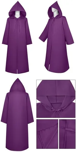 Vista 7 de YAQIZENG Wizard Robes Magician Cloak Halloween Costume Christmas Hooded Cape Adult Teens Knight Cloaks