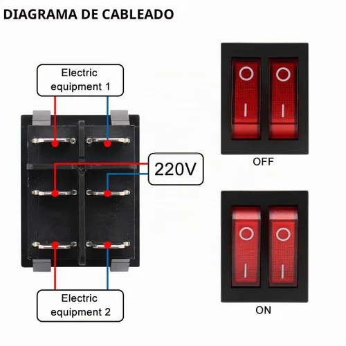 Vista 4 de Baomain - 1 paquete de interruptor basculante doble con luz roja, ON/Off DPDT de 6 pines, 16 A/250 V CA, 16 A/125 V CA, listado UR VDE, para Rojo