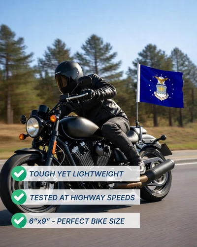 Vista 9 de AGAS - Bandera de motocicleta de la Fuerza Aérea – 6 x 9 pulgadas – Poliéster de punto impreso de doble cara – Bordes de doble costura – Bandera