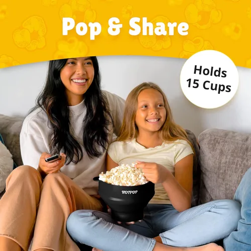 Vista 8 de The Orginal HOTPOP - Máquina para hacer palomitas de maíz de silicona, para microondas con asas, cuenco plegable, resistente al calor, fácil