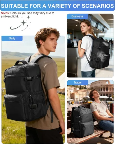 Vista 8 de winspansy Mochila de viaje esencial de viaje con bomba de aire, bolsas de compresión para viajes, transporte aprobado por vuelo, mochila
