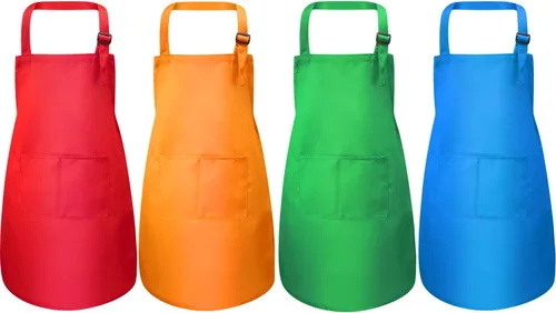 Vista 8 de Yaomiao Paquete de 4 delantales para niños, delantal ajustable con bolsillo, para cocinar, hornear, pintura, actividades